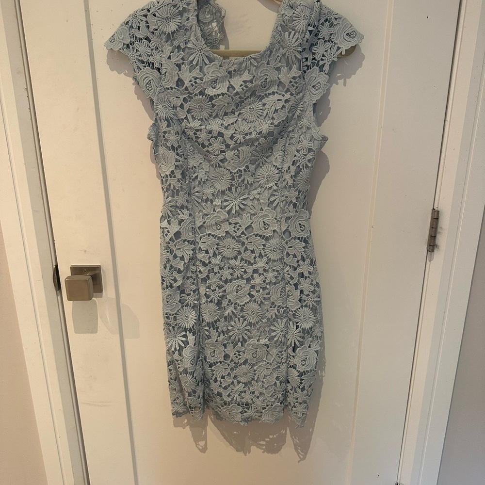 Lulus light blue backless lace dress